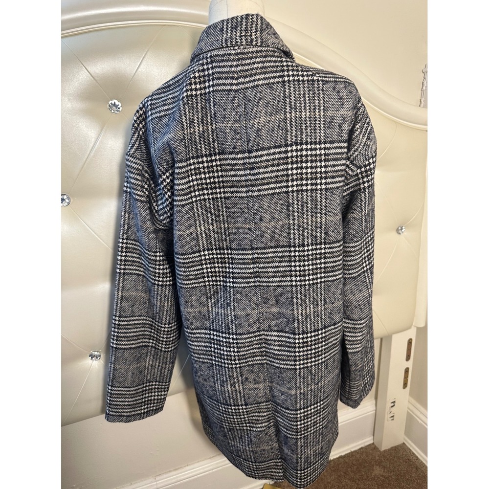 Altard'State Divided Plaid Shacket Black Check Oversized Shirt Jacket Women L - Picture 4 of 5